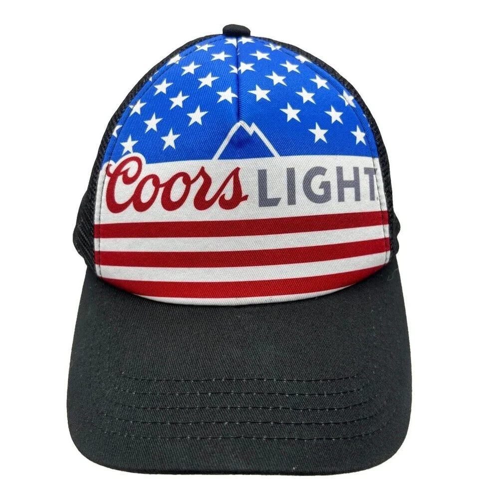 Coors Light American Flag Trucker Hat Black Mesh Snapback Beer Cap